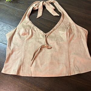 Princess Polly Taupe Suede Halter Tie-Back Crop Top curve Sz 16 NWT